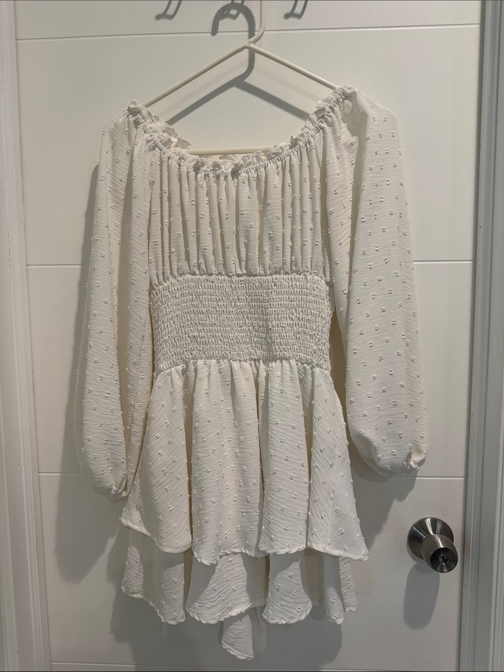 Off-Shoulder Ivory Smocked Tiered Women's skort